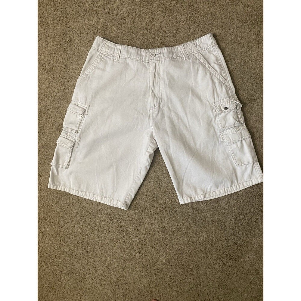 IRON JEANS Tech Cargo Shorts White Cotton Utility Y2K Gorpcore Men’s Size 38